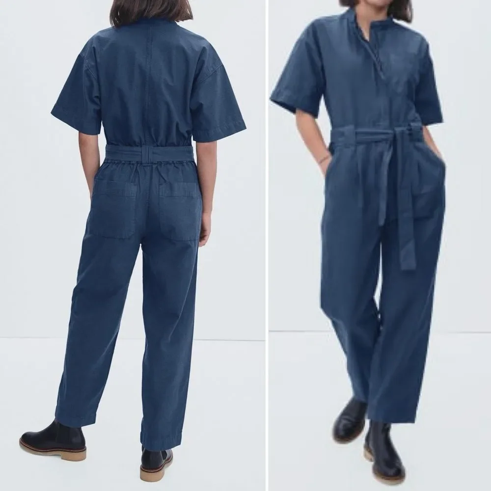 Everlane The Fatigue Short-Sleeve Jumpsuit Boiler Suit Slate Blue Size 0 | XS